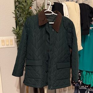 Time & Tru Quilted Forest Green Barn Jacket with Brown Corduroy Collar